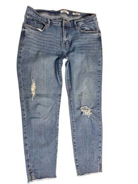 Kensie The Effortless Skinny Crop Jeans Size 10 Blue Distressed Hem Y2K Casual